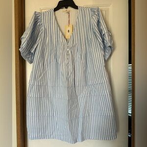 Striped balloon sleeve dress